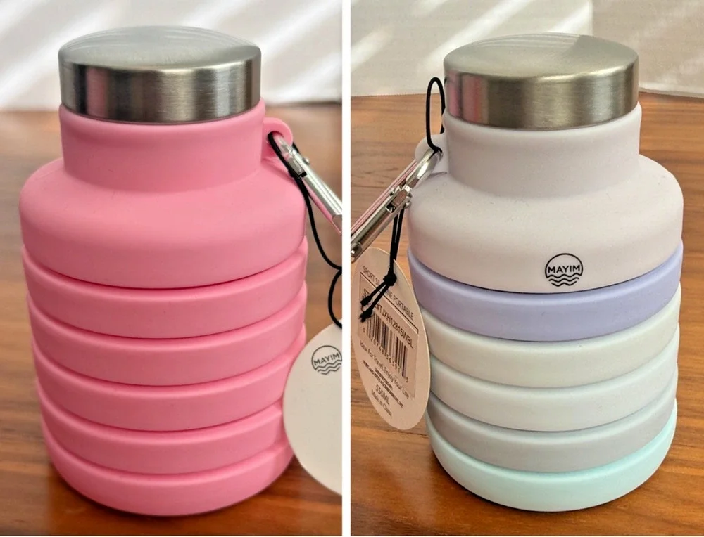 Mayim Collapsible Caribiner 17oz Silicone Water Bottle Purple Pink Pastel Ombre